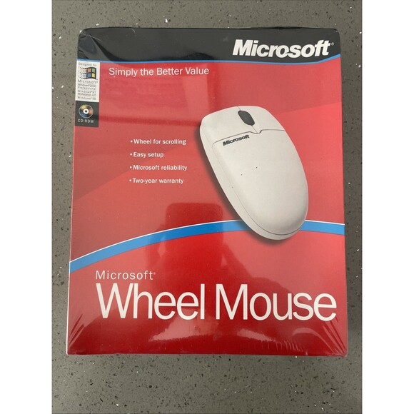 Vintage Microsoft Wheel Mouse Serial Port PS/2 Windows 2000 NT 98 SEALED - Picture 1 of 9